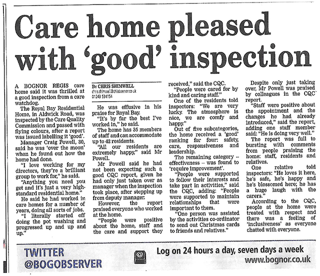 Royal Bay Residential hits headlines for 'Good' CQC report